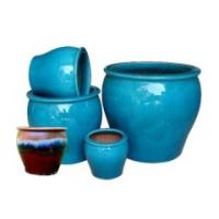 China Glazed 43x39cm Ceramic Outdoor Pot , Blue Ceramic Outdoor Plant Pots on sale