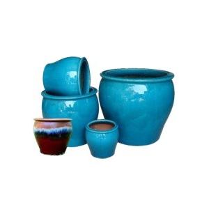 China Glazed 43x39cm Ceramic Outdoor Pot , Blue Ceramic Outdoor Plant Pots supplier