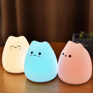 Colorful Soft Glue Cartoon Little Cat Silicone Night Light Battery Powered