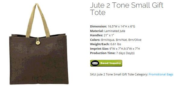 promotional bags, gift tote, jute 2 tone tote, sreen print /hot transfer/offset