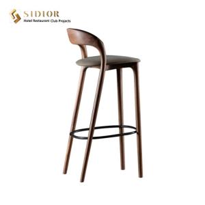 Nordic Solid Wood Contemporary Bar Chairs PU Leather High Back Bar Stools SGS
