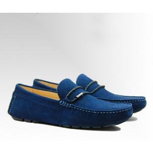 Tie Up Casual Mens Blue Suede Loafers Genuine Leather Handmade Suede Shoes​