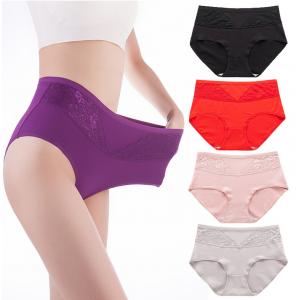 China XL-4XL Womens Underwears High Waist Cotton Female Fat Briefs Plus Size Lace Panties For Middle-Aged Women supplier