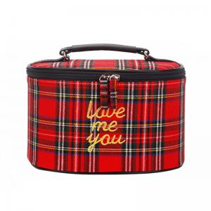 Korean Style Custom Print Logo Grid Cylinder Cosmetic Bag