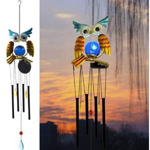 3.46 Inches Owl Wind Chime Animal Shaped Solar Garden Lights