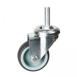 3" Soft Grey TPR Hand Cart Wheels M10 Threaded Stem Total Lock Swivel Casters For Wooden Floors