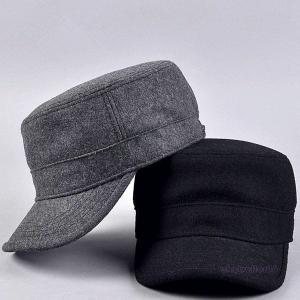 China Curved Visor Adult Wool Cotton Quality Mens Military Army Winter Warm Metal Strap Flat Top Hat Cap supplier