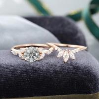 China 925 Silver Jewelry Moissanite Ring Rose Gold Gray Moissanite Engagement Ring Set Marquise Cut Bridal Ring on sale