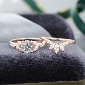 925 Silver Jewelry Moissanite Ring Rose Gold Gray Moissanite Engagement Ring Set Marquise Cut Bridal Ring