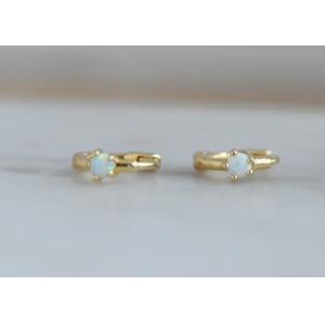 Dia 10mm Gold Opal Huggie Earrings 1.5mm Width For Anniversary