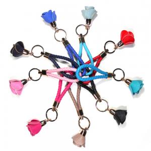 China Handmade 22g Copper Plating Red Rose Leather Flower Keychain ROHS Certification supplier