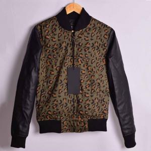 Professional Leopard Baseball Jacket , Plus Size Baseball Jacket Leather Sleeve