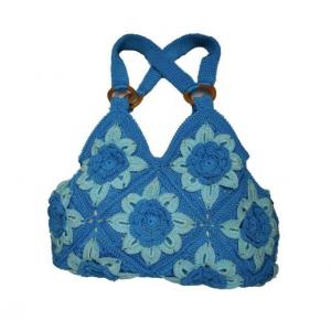  Handmade crochet hook handbag hobo women sky blue bag