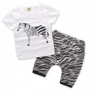 Fashion children zebra stripe short sleeve casual kids summer clothing sets