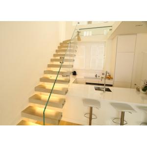 Modern Glass Floating Steps Staircase Solid Wood Treads Villa Design For Residential