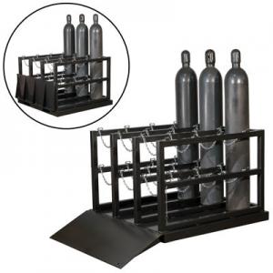 Steel Chain Gas Bottle Pallet 12 Tanks Oxygen Cylinder Pallet With Ramp