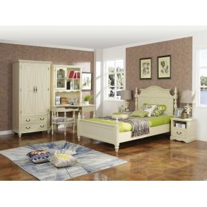Rubber Wood made Kids/Children/Single white bedroom 1.2/1.4M small bed Space saving furniture with Study table/bookcase