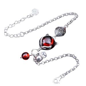 925 Silver Synthetic Garnet Fox Charm Silver Bead Link Bracelets (B2018041108)