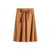 China Camel Belted Knee Length Ladies Dress Skirt Suede Belted Bow Tie Whole Flare wholesale