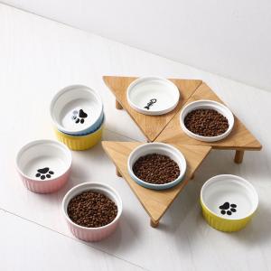 China Anti Corrosion Elevated Ceramic Cat Bowls , Ceramic Dog Feeding Bowls With Wood Frame supplier