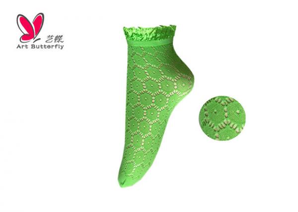 Lace Opening Women'S Fishnet Ankle Socks With Shiny Floral Lace OEM