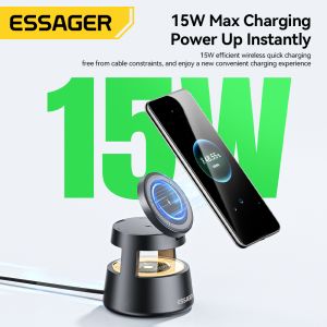 China ESSAGER OJD-132 折りたたみ式 4 in 1 15W マグネット式ワイヤレス充電スタンド ステーション LEDライト付き 時計 イヤホン 電話用 wholesale
