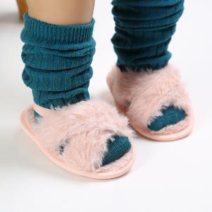 New designed Faux fur soft-sole 0-18 months girl anti-slip walking baby sandals
