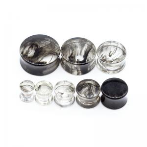 Black Clear Marble Ear Plug Tunnels 10mm Acrylic Earring Piercing 2G