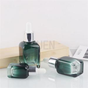 China Gradual Green Glass Mini Dropper Bottles Square Non Toxic Buen 1oz supplier
