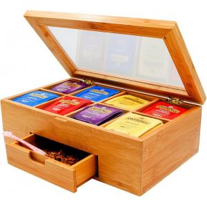 China bamboo tea box tea bag organizer with drawer for hot selling supplier