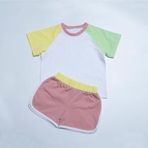 China Gender Neutral 100% Cotton Jersey Fabric Color Block T Shirt Short Set 190g supplier