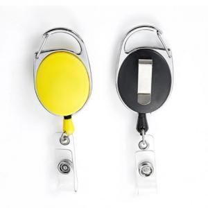 Plastic Retractable Id Badge Reel Holder Oval Shape With PVC Strap Solid Colors