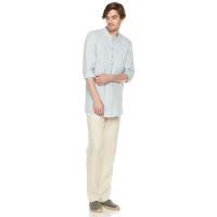 China Men'S 100% Linen White Mandarin Collar Henley Shirt Long Sleeve on sale