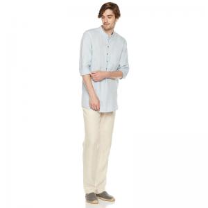 China Men'S 100% Linen White Mandarin Collar Henley Shirt Long Sleeve supplier