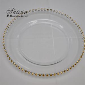 12 Inch  Beaded Glass Charger Plate Gold Trim For Wedding Event Supplies