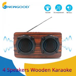 China 2019 year 4 speakers 2 diaphragms hifi portable wooden bluetooth speaker FM radio Wireless microphone megaphone supplier