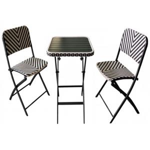 Outdoor Garden Steel Top Table Wicker Chair Set Metal Frame Folding