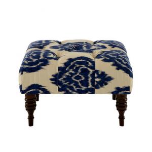 China wholesale good quality linen fabric round household wooden storage ottoman bench supplier