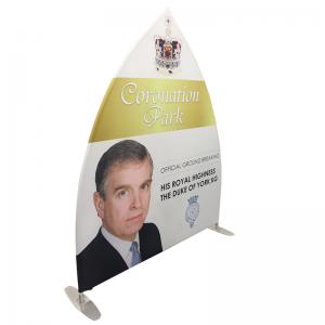 China Unique Tension Fabric Banner Stands Double Side Printing Portable Sailing Shape supplier