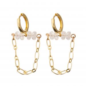 Gold Plated Single Round Zircon Chain Link Enamel Hoop Earrings For Women