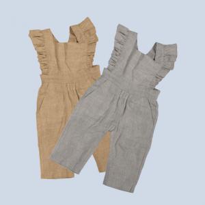 China Little Girls Linen Fabric Dungarees Overalls Flutter Sleeve Jumpsuit Casual Wear supplier