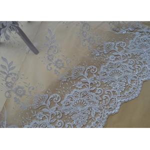 China Floral Embroidery Corded Lace Fabric , Bridal Sequin Mesh Fabric With Scalloped Edge supplier