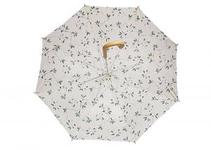 China Small Printed Straight Bone Wooden Stick Umbrella , Ladies Automatic Umbrella on sale 