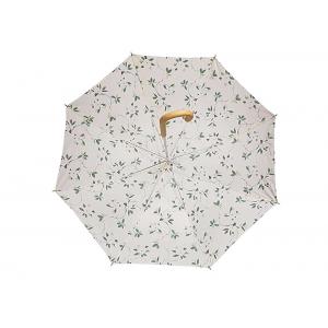 China Small Printed Straight Bone Wooden Stick Umbrella , Ladies Automatic Umbrella supplier
