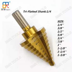 China BMR TOOLS Inch Size Straight Flute HSS Step Bit 1/4 Tri-Flatted Shank with Tin-Coating supplier