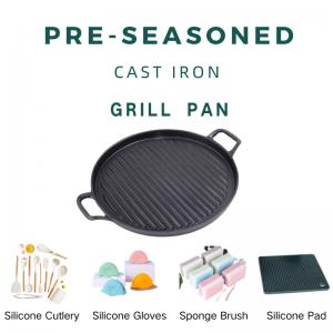 BBQ Cast Iron Round Griddle Pan With Ridge 24/28/30cm Multifunctional: