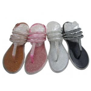 Rhinestone Thong With 3 Strips Sandal Flat Women Outdoor PVC Crystal Sandals Tiano