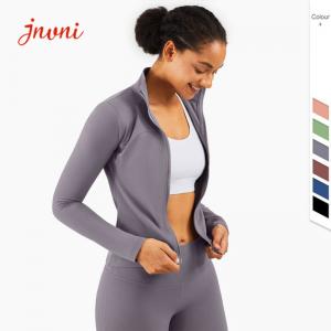 Women Lulu Gym Long Sleeve Yoga Zip Jacket 210gsm High Neck Slim Fit