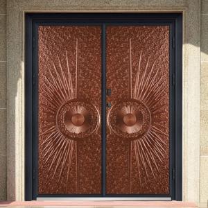 Carve Bronze Decorative Entry Door Brown Double Door For Home Entrance