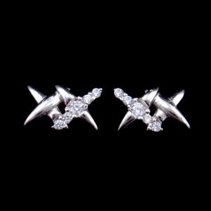 China Pure 925 Sterling Silver Earrings Double Cross Special Shining Elegant supplier